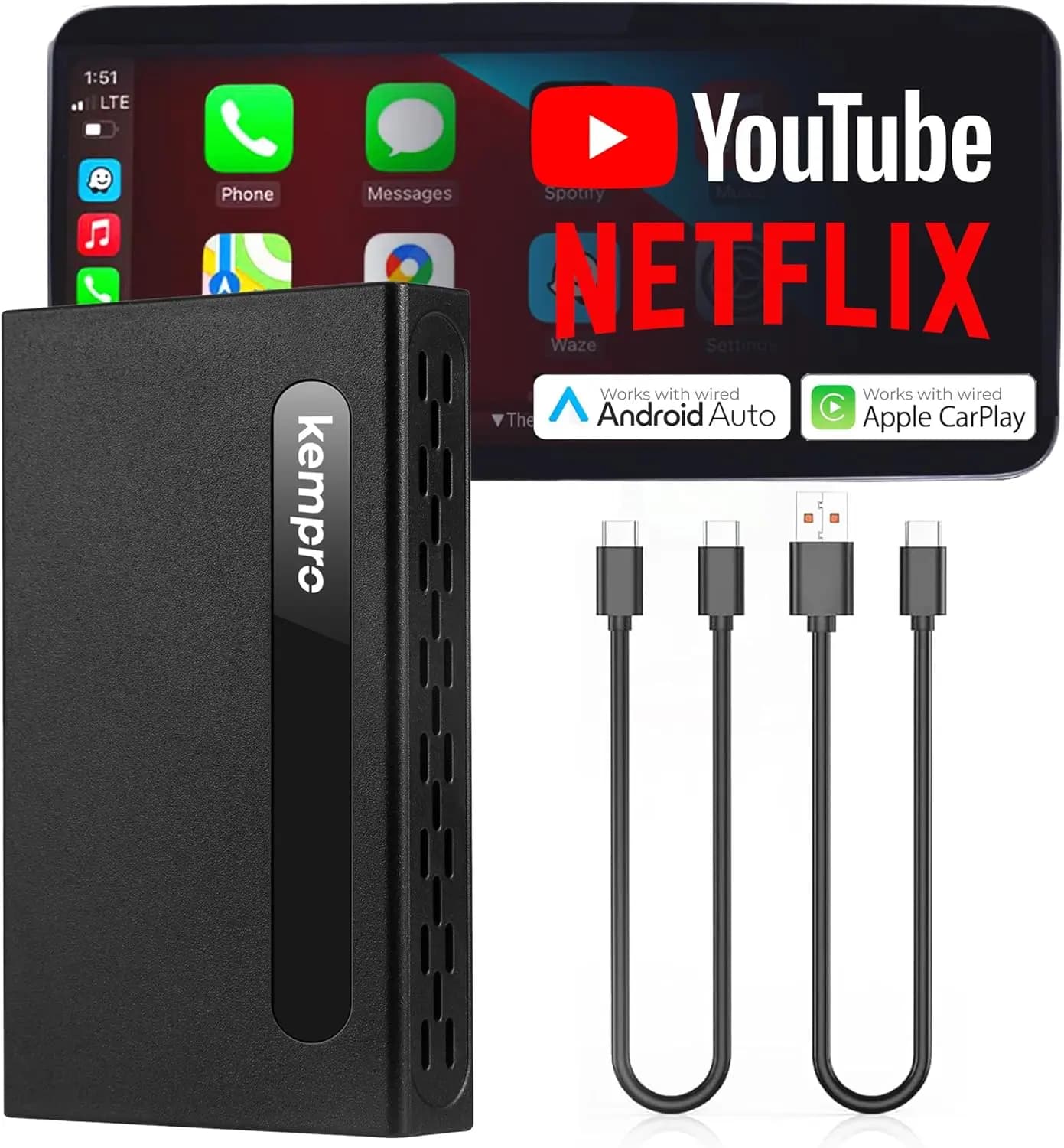 Smart Box CarPlay Wireless Adapter and Android Auto 3 in 1 with streaming applications - Dongle Plug & Play for OEM Car - Support Netfli
