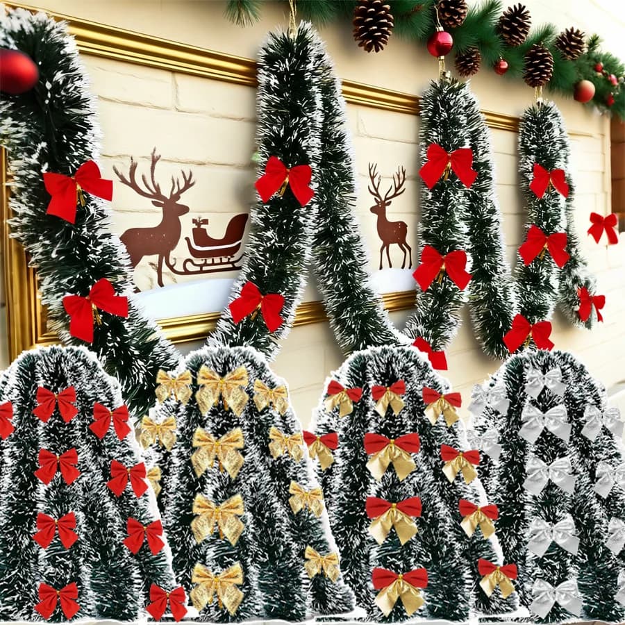 Nastri di Natale in lamina metallica da 2/4/6/10M con fiocco, Ghirlanda in nastro verde a canna, Decorazione per albero di Natale, Pendente fai da te, Ghirlanda per feste e decorazioni domestiche