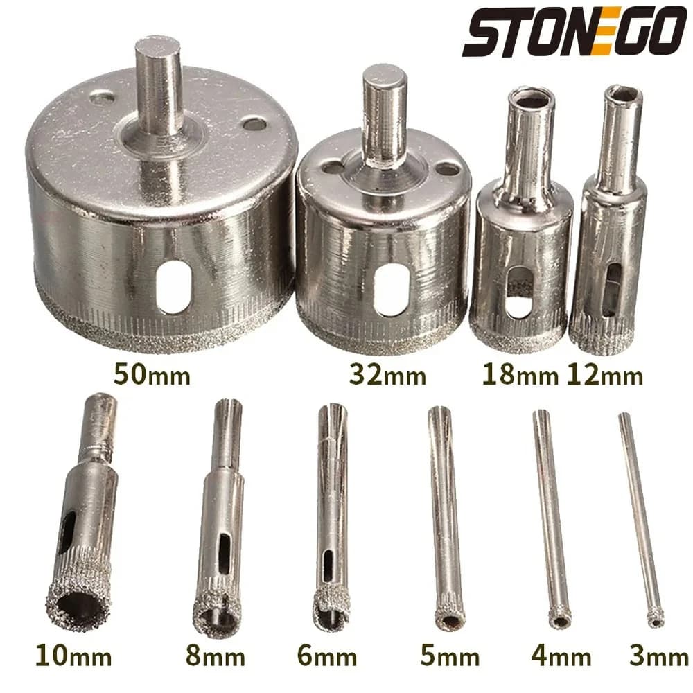 STONEGO 10 pieces drill bit for mug saw with diamond coating for tiles, marble, glass, ceramic, drill bit set 3mm-50mm
