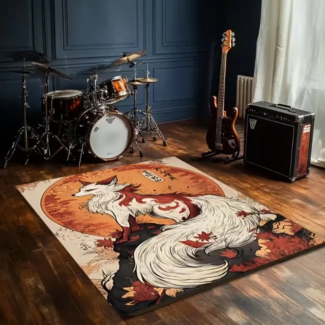 Tappeto Giapponese a Forma di Volpe per Soggiorni, Camere da Letto, Ingressi, Sale Musicali, Terrazze e Cortili con Pavimentazione in Flanella