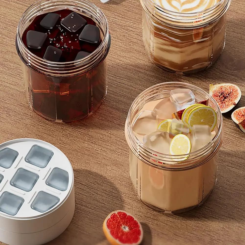 Ice Cube Mold with Lid Portable Ice Cube Tray Set 2-in-1 Coffee Cup Ice Maker Bpa-free 400ml Drinking for Iced for Iced