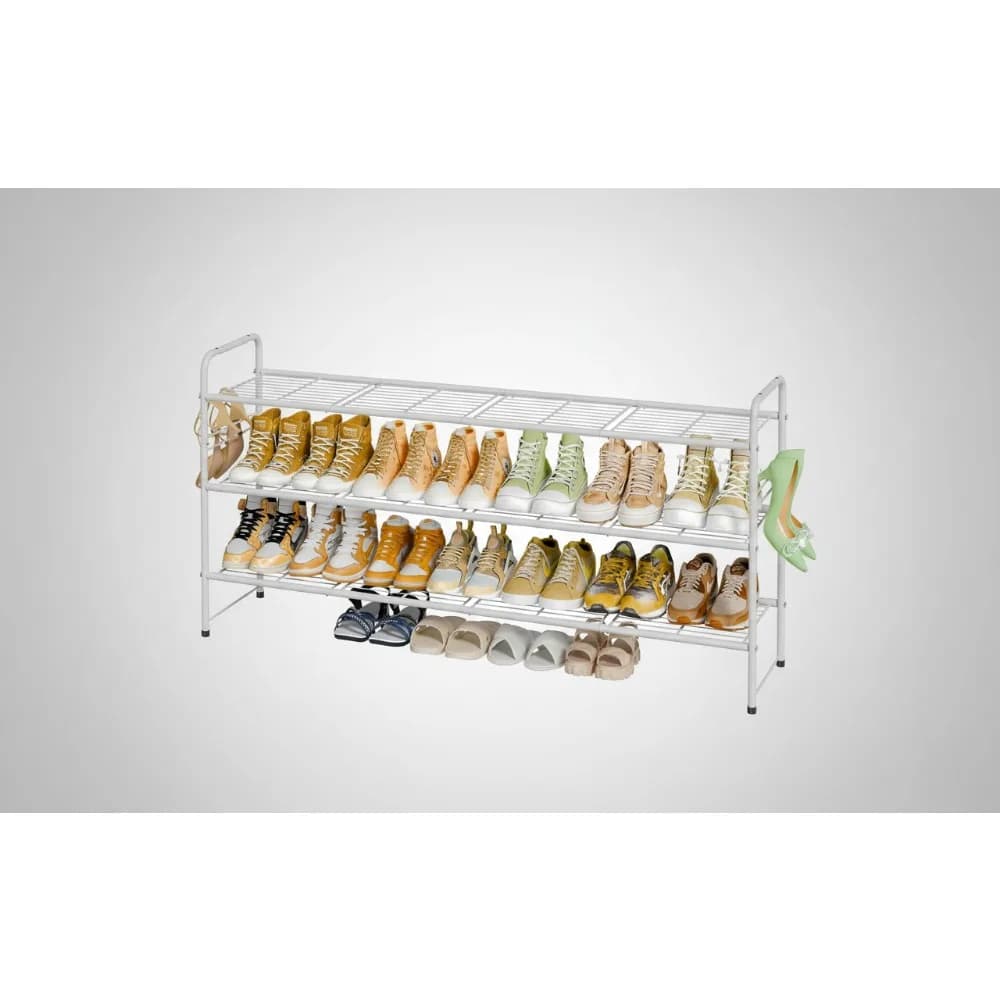 Organizer per scarpiera a 3 livelli, ripiano portaoggetti in metallo extra lungo da 46,5 pollici per armadio, ingresso, camera da letto