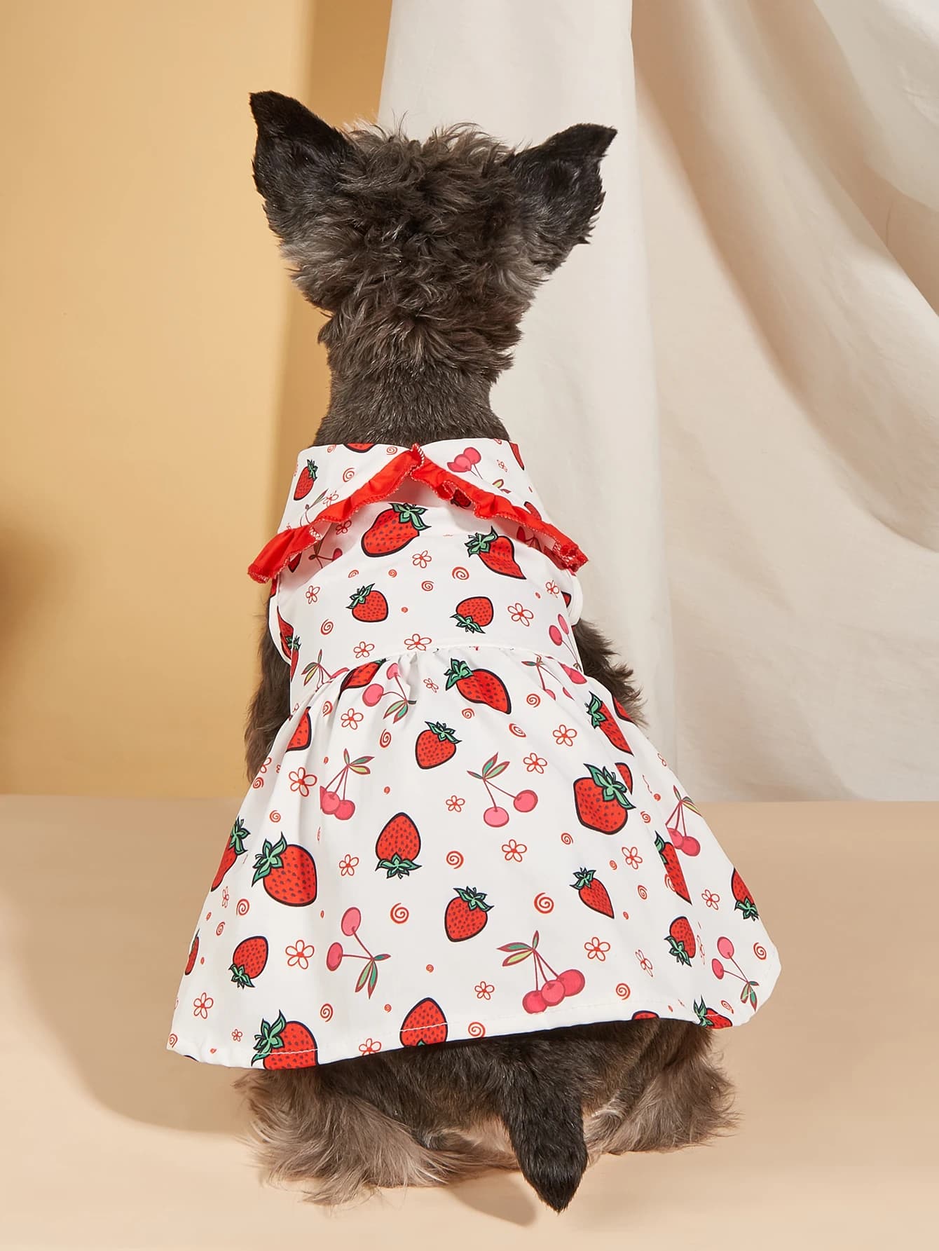Fragola - Abito per cani stampato con colletto arricciato rosso, graziosi vestiti per animali con motivo a frutta, dolce abito da principessa per cani di piccola taglia