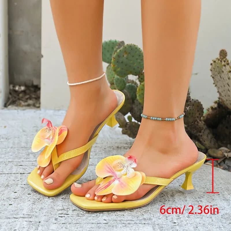 Women's High-heeled Sandals Fashion Square Head Designer Clip Toe Sandals Women's Flip-flops Summer New Herringbone Cool Slipper