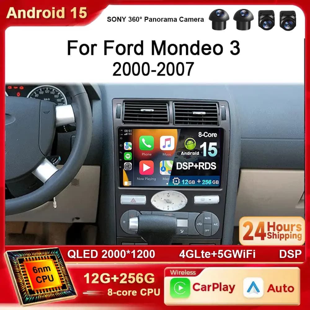 Android 15 Autoradio Per Ford Mondeo 3 MK 3 2000 2001 2002 2003 2004 2005-2007 Carplay Auto Schermo Wifi 4G BT DSP DVD 2 Din GPS