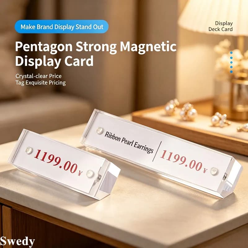 Set di 5 Piccoli Portaetichette Magnetici in Acrilico, Espositori per Cartellini Prezzi, Supporti per Vini, Orologi e Prodotti di Lusso