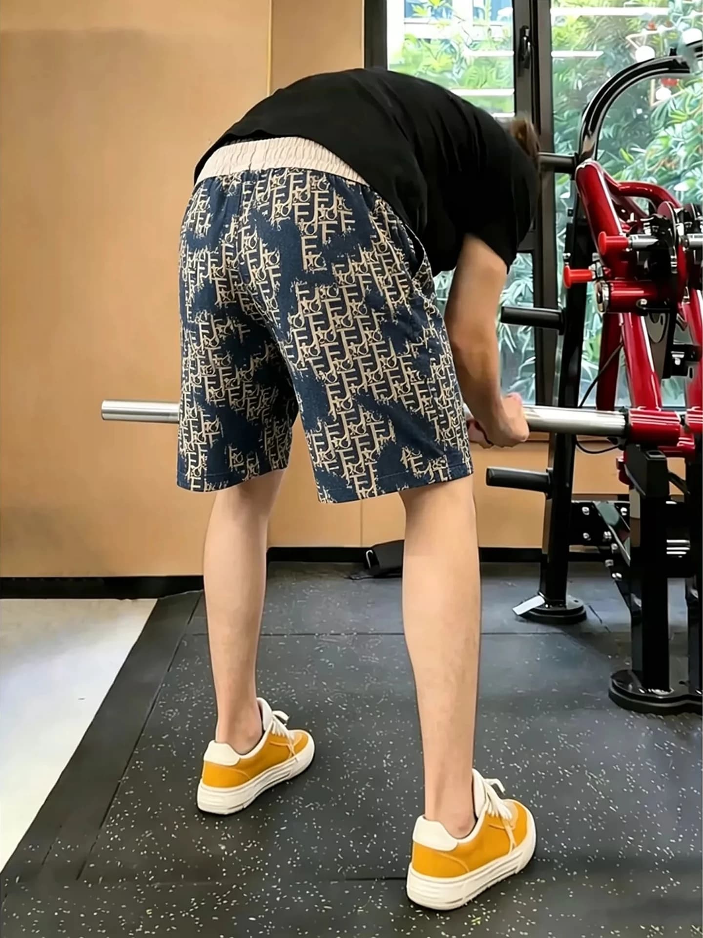Men's Letter Dyed Short Shorts Casual Fitness Training Fourths American Retro Style Polyester Fiber Elastic Waistband