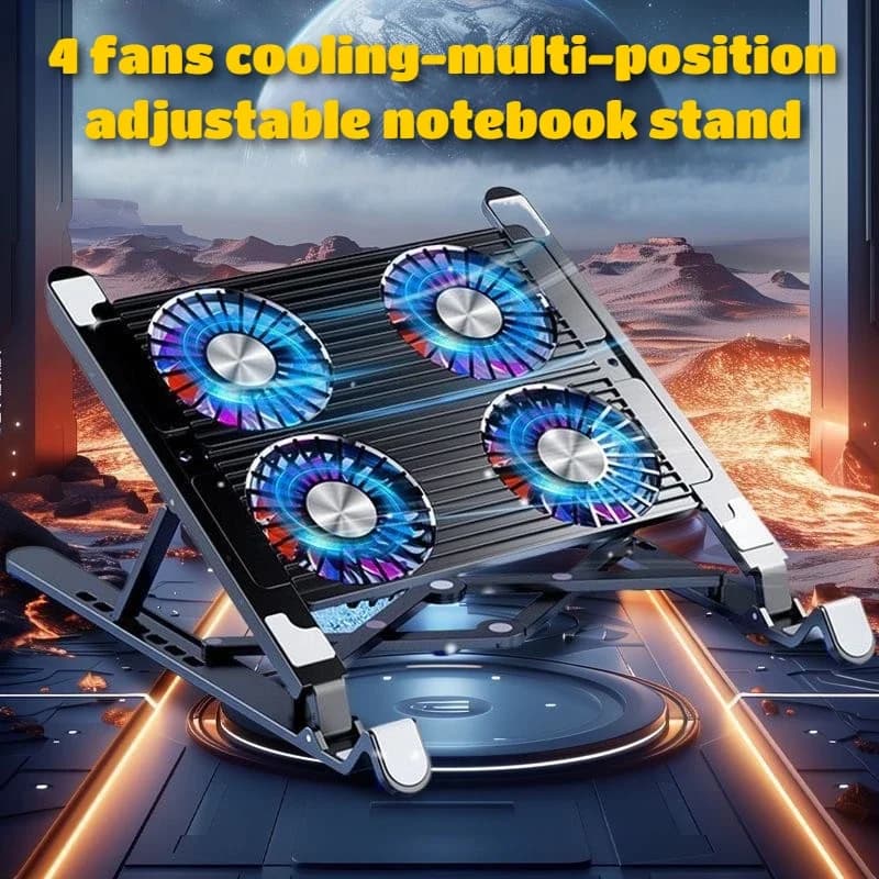 Staffa portatile in plastica/lega per laptop pieghevole regolabile raffreddata ad aria con 4 ventole di raffreddamento per notebook/tablet da 11-17,3 pollici universale