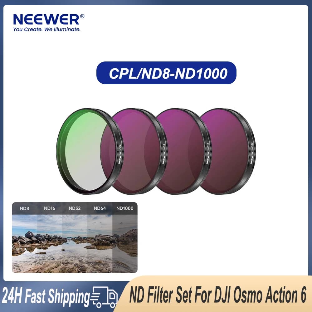 NEEWER ND Filter Standard Filter Kit with ND8-ND32 ND1000 1/4 Black Mist CPL Filter Lens for DJI Osmo Action 6 Action Camera