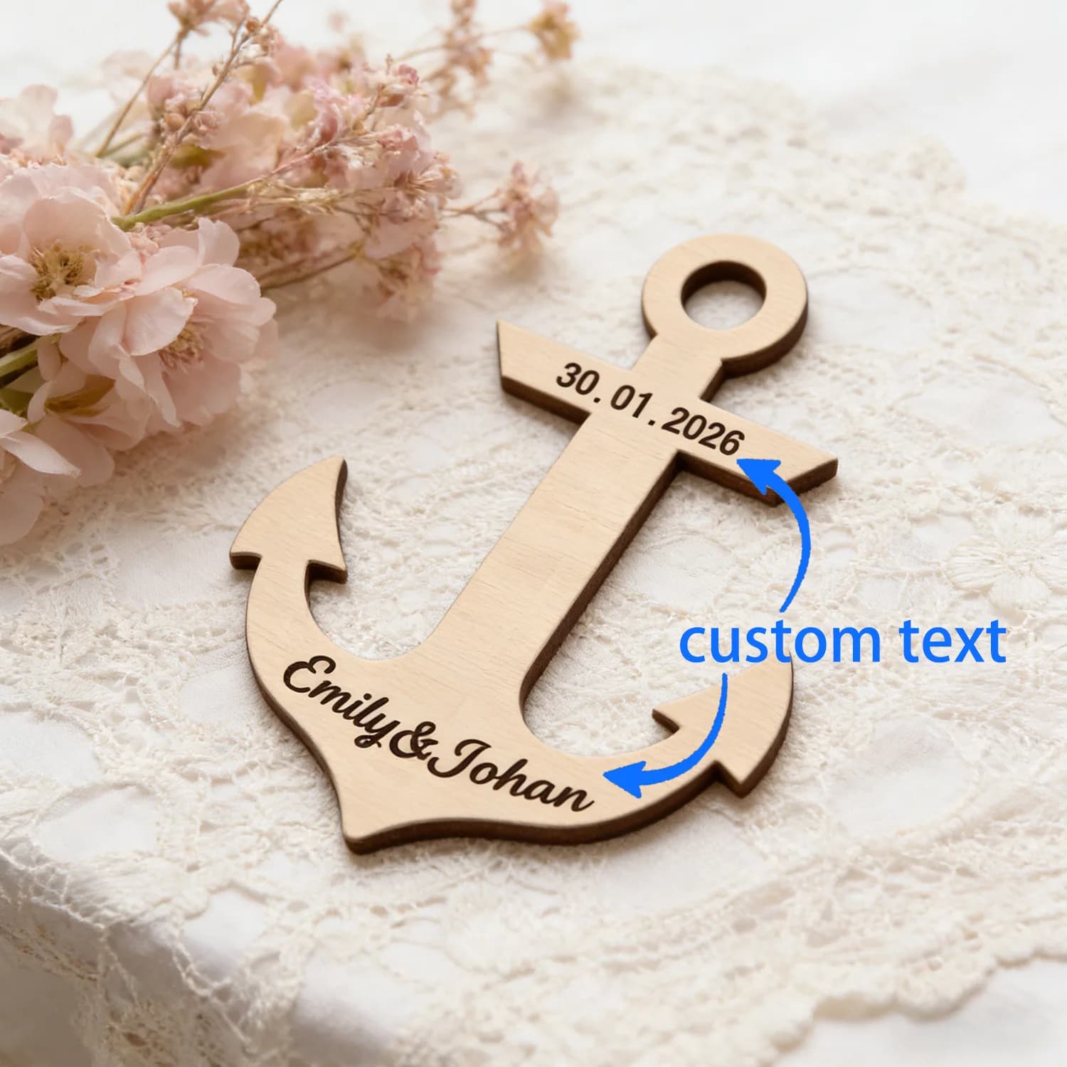 1pc Customized Wooden Boat Anchor Ornament, Customizable with Name and Date, Anniversary, Birthday, Party Decoration Props,
