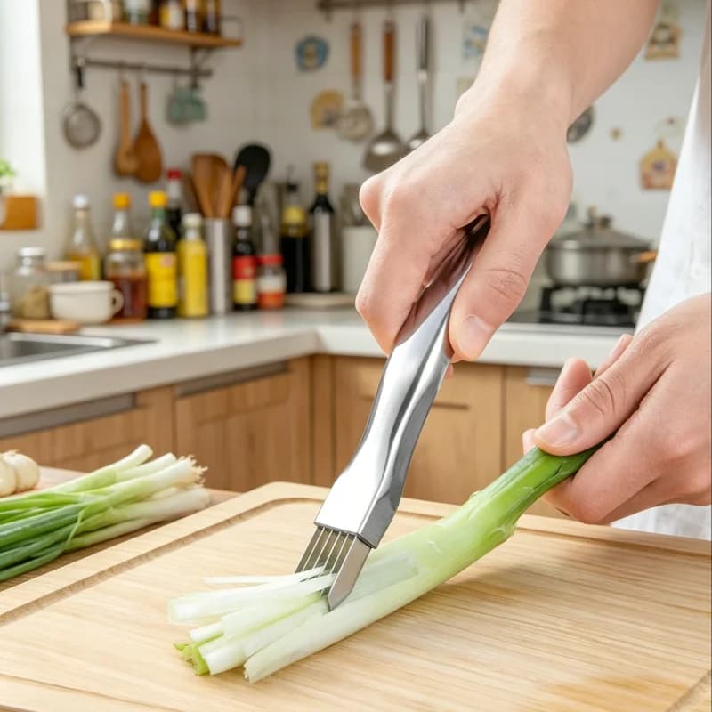 Coltello Tritatutto in Acciaio Inossidabile con Manico Curvo per Cipolle e Verdure - Utensile da Cucina