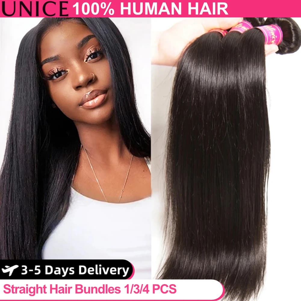 UNICE HAIR Peruvian smooth hair band Natural color Human hair band 100% 8-30 "Fabric of virgin hair 1/3/4 packages