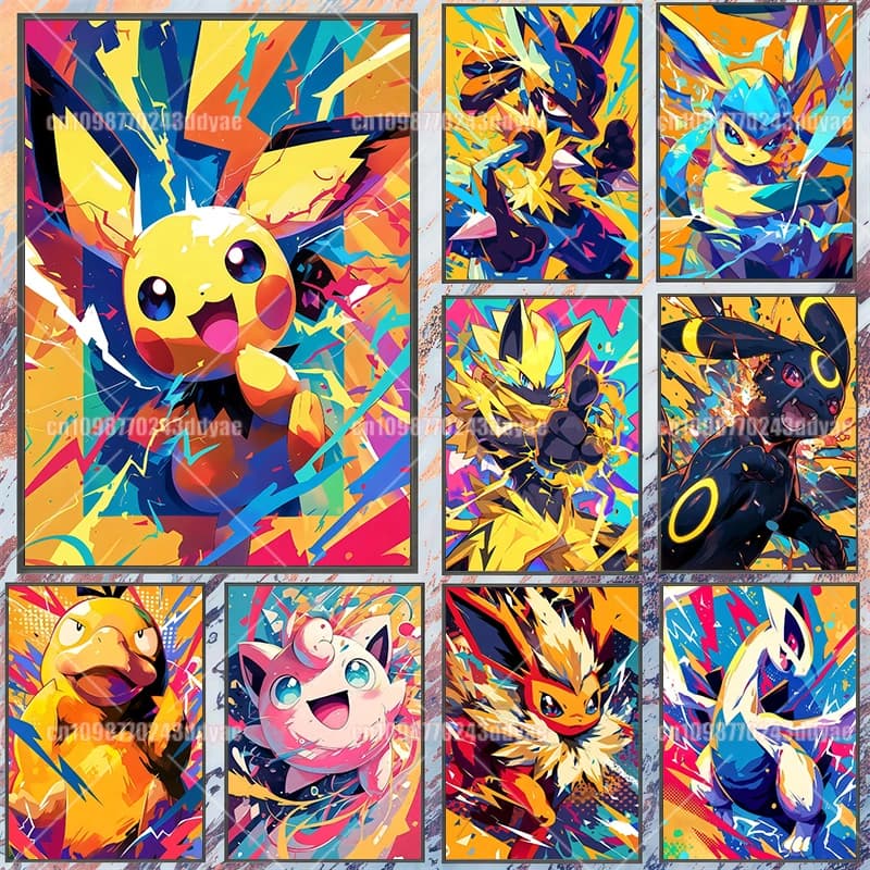 Anime Pokemon Canvas Painting Pikachu Eevee Squirtle Posters and Prints Graffiti Wind Wall Art Pictures Home Decor Kids Gifts