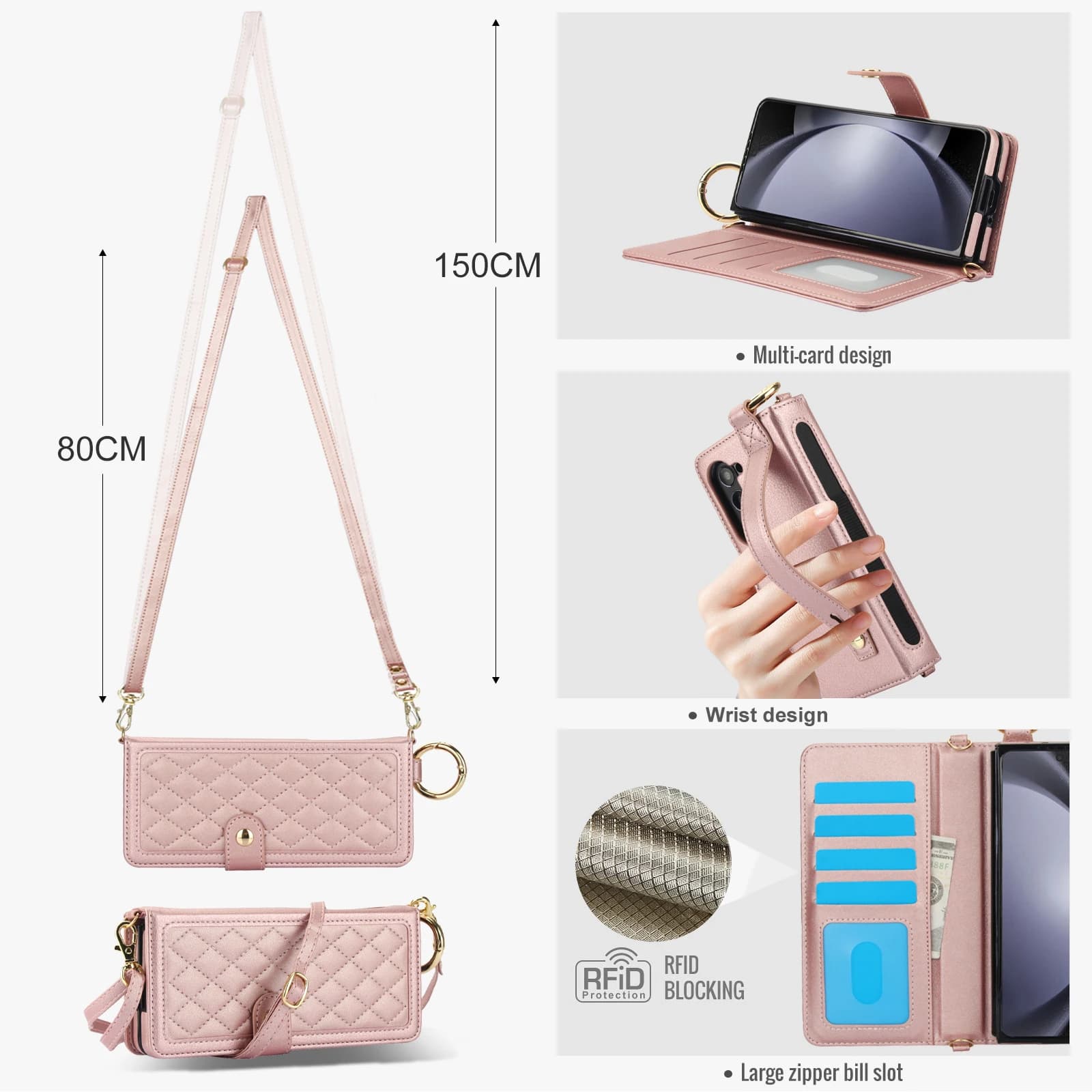 Carte a tracolla Solt Portafoglio Anello in pelle Custodia per Samsung Galaxy Z Fold 6 5 4 3 5G Cinturino da polso S Portapenne RFID Cover