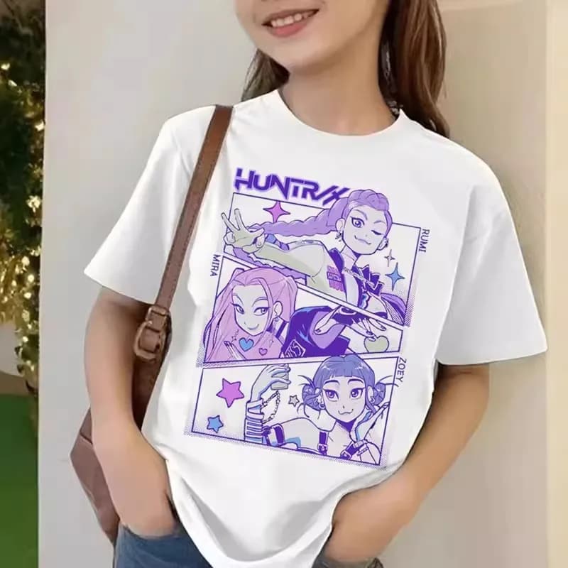 T-shirt in cotone a maniche corte in stile coreano per ragazzi color sabbia di Hasbro Kpop Demon Hunters Magic Girl Group Sajaboys