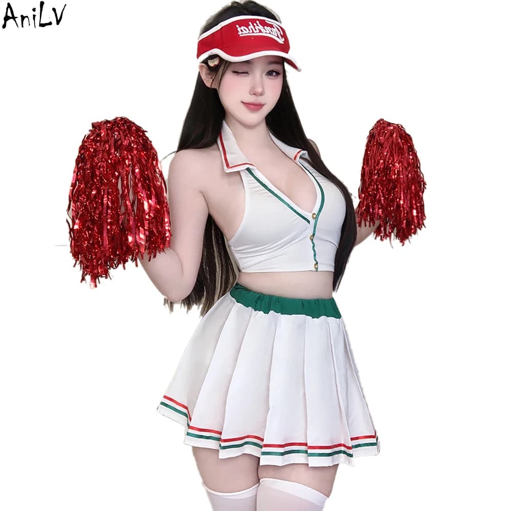 AniLV Japanese anime Cheerleader School Girl Uniform Women Football Babe Tennis Sprot Costume Dresses Cosplay