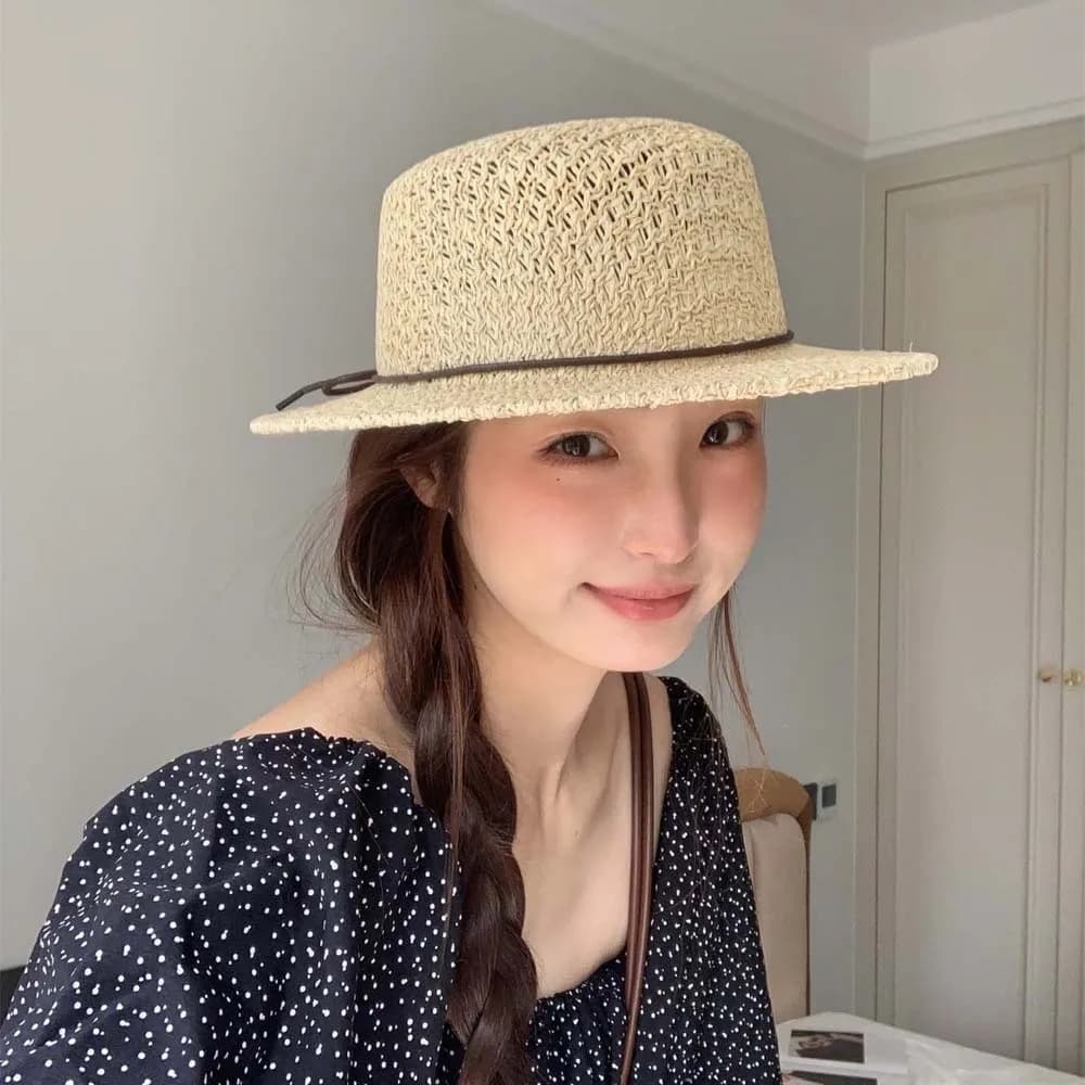 With Bow Straw Boater Hat Breathable Mesh Sun Protection Handwoven Sun Cap Exquisite Craftsmanship Lightweight