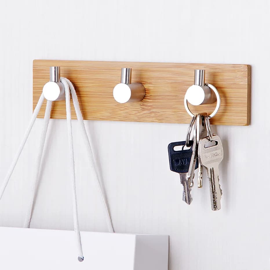 Appendiabiti in legno appendiabiti da parete in acciaio inossidabile Bambo Hook Coat ombrello abbigliamento borse supporto cucina bagno Storage