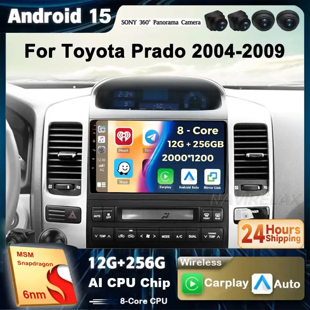 2din Android 15 Car Radio Multimidia Video Player Navigation GPS For Toyota LAND CRUISER Prado 120 2003-2009 Head Unit