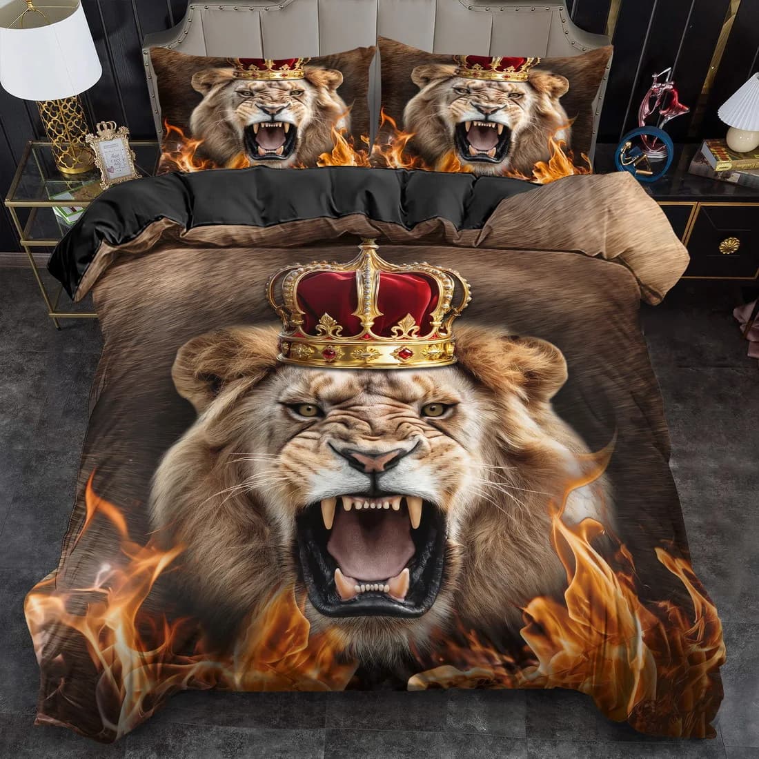 3pcs Lion in Artistic Style, Bold and Graceful 3D Print Duvet Cover Set, Luxury Animal Bedding for Bedroom Decor
