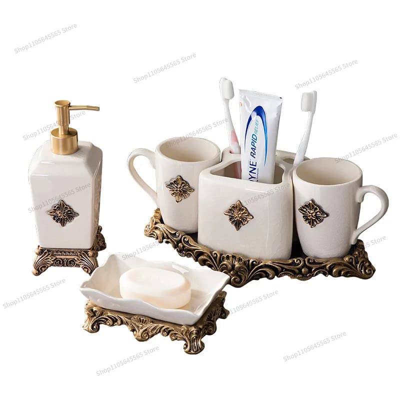 For Ceramic Double Pin Soap Box Sanitary Ware Set Mouthwash Cup Toothbrush Holder Ice Cracked Porcelain Soap Box