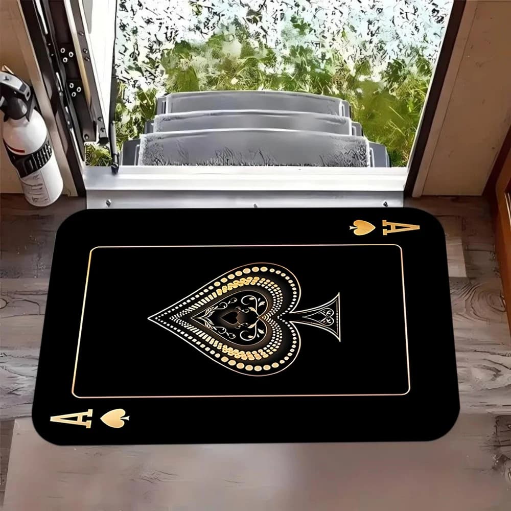 Collezione di tappeti per decorazioni per la casa in stile triplo Poker Zerbino floreale 'HELLO' scritto a mano Tappeto 'Benvenuto' Golden Crown 'O' Tappetino da pavimento