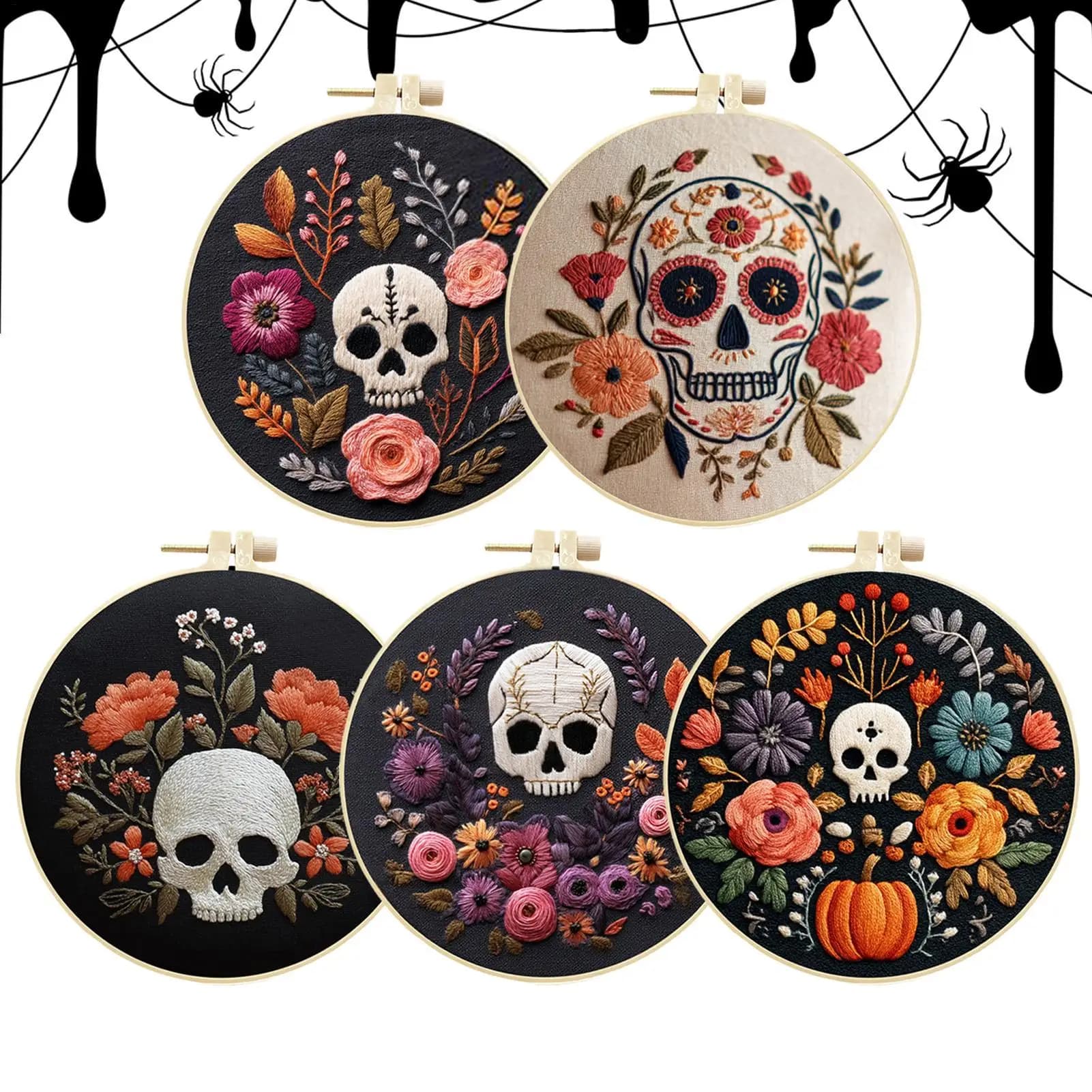 Gufo creativo del fumetto con kit di ricamo modello floreale Kit punto croce con strumenti di cucito per la decorazione di Halloween della stanza artigianale fai-da-te