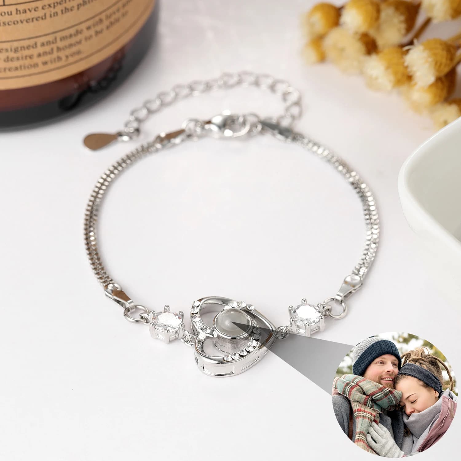 Personalized Round Bracelet with Sterling 925 Sterling Silver Jewelry Bracelet with Diamonds
