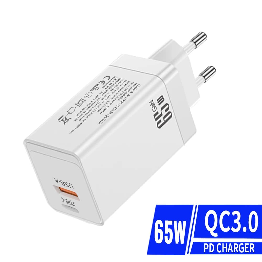 Caricabatterie Rapido USB C GaN 65W PD PPS QC3.0 65W 30W Adattatore di Alimentazione per iPhone 17 16 15 Pro MacBook Laptop iPad Samsung Galaxy