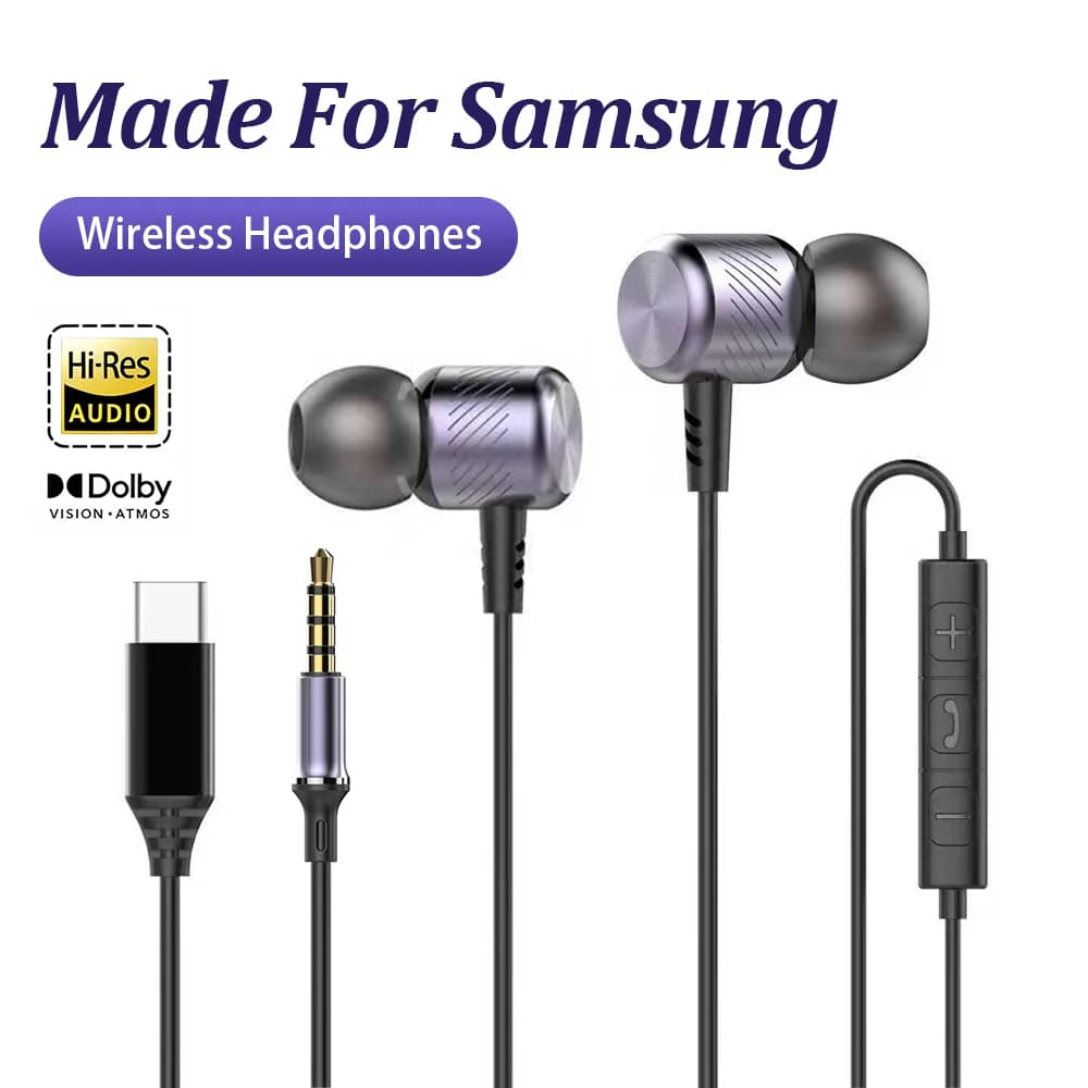 Auricolari USB Type-C con filo da 3,5 mm per Samsung Galaxy S25 iPhone 17 Xiaomi, con controllo a filo, cuffie stereo HiFi