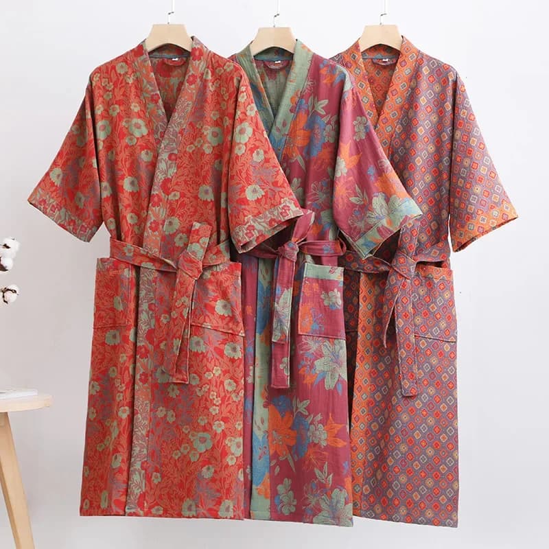 Accappatoio in doppia garza di cotone, classe A, sottile per primavera ed estate, pigiama, abbigliamento da casa, camicia da notte, per coppia, assorbente e ad asciugatura rapida