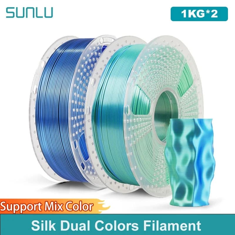 SUNLU 2KG Silk PLA Plus Double Colors Filament 1KG 1.75mm Pla + Rabinbow Double Colors 3D Filament Neamente Ferite for 3D Printer