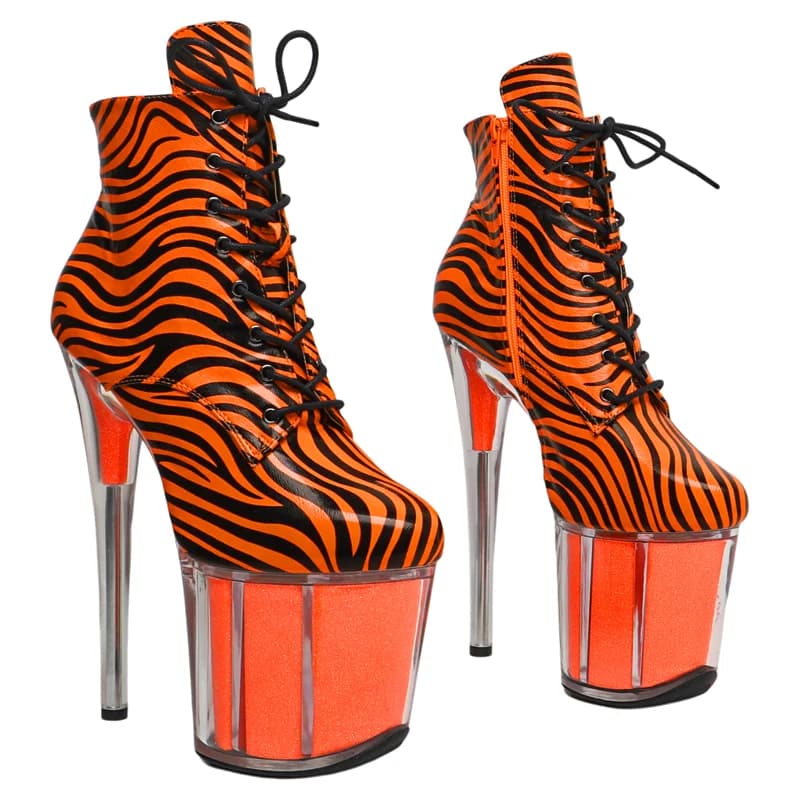 Leecabe 20CM/8 pollici Zebra PU superiore Trasparente Tacco alto Stivali con plateau Tendenza moda spogliarellista tacco Pole Dance stivali