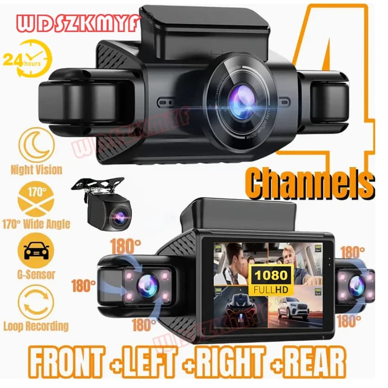 Car recorder DVR 1080P with 3/4 WIFI lens APP Control 360 degrees Dash Cam Night vision Camera for rear left front for car