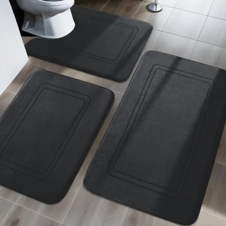 Set di Tappetini da Bagno in Memory Foam Antiscivolo, Super Morbidi e Assorbenti, Lavabili in Lavatrice, Tappetini a Forma di U per WC