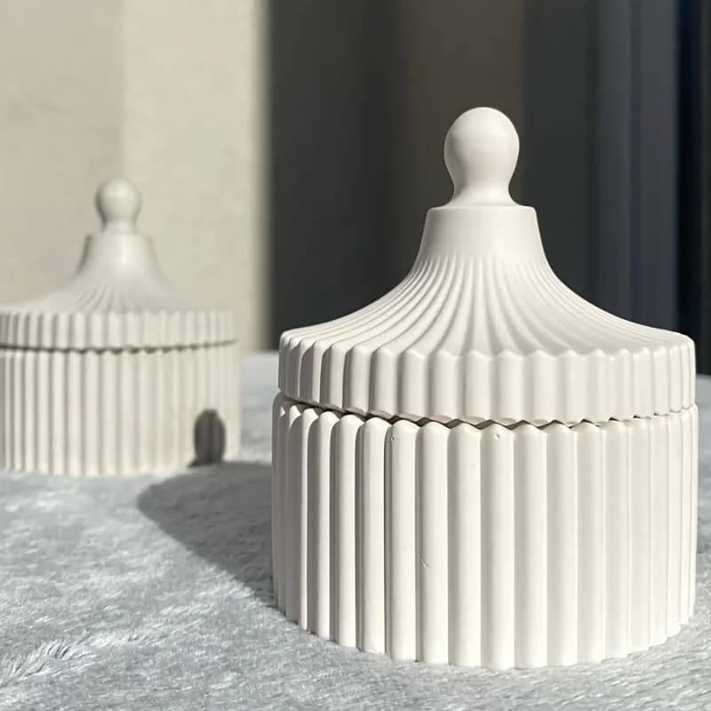 Stampo in silicone per gesso e resina fai da te, per contenitore rotondo a strisce verticali e portacandele rotondo a strisce con coperchio