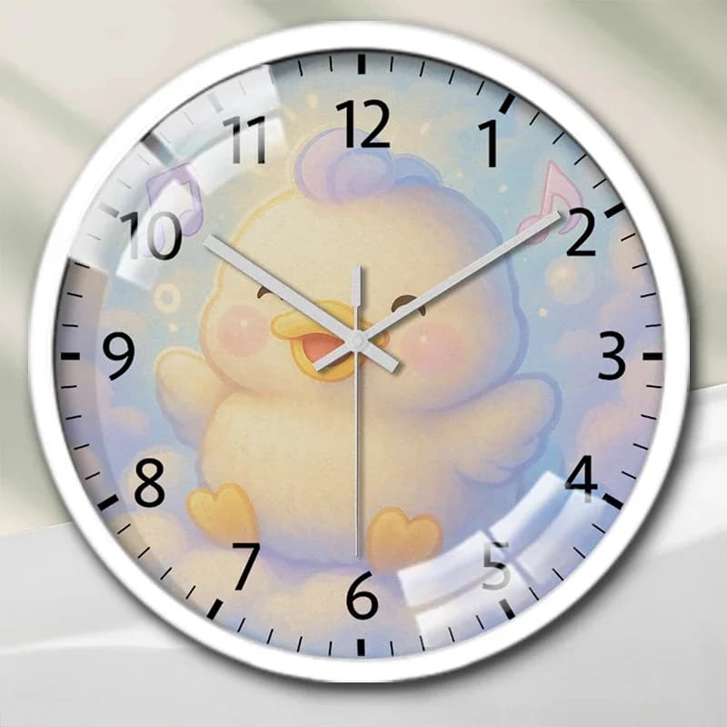 Orologio da parete rotondo silenzioso con disegno di anatra e musica, adatto per soggiorno, scuola, studio, camera da letto, regali per bambini