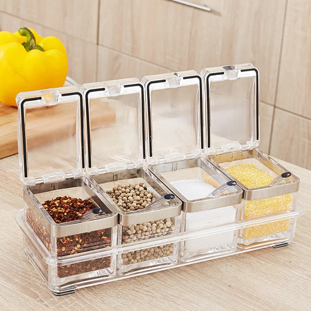 1 Set Containers for transparent acrylic dressings for salt, sugar, pepper, spices, jars, dressings, organizer with dust cover
