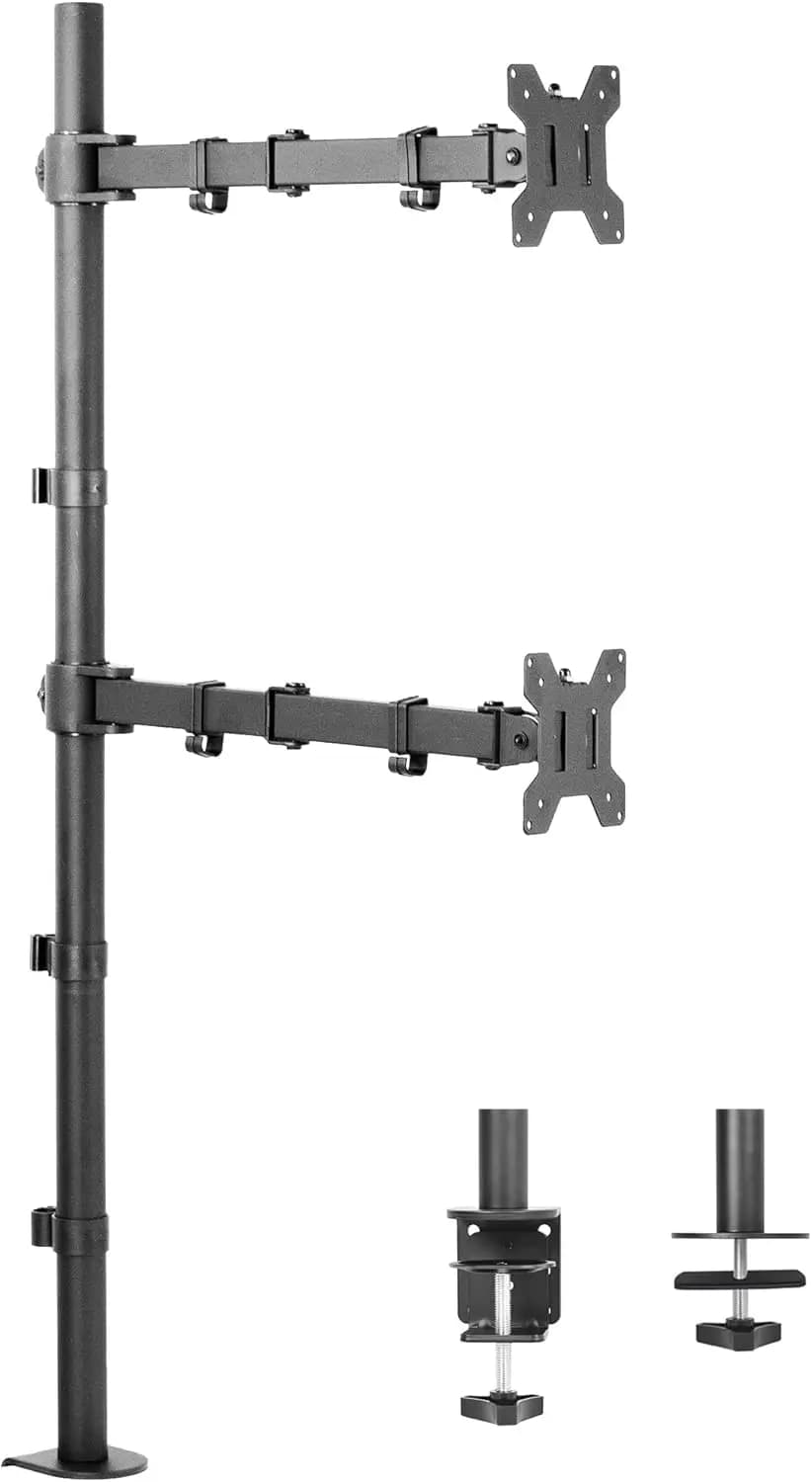 Supporto da scrivania per doppio monitor con asta alta 39 pollici, compatibile con schermi da 13-27 pollici, bracci completamente regolabili, VESA 75x100mm, attacco a morsetto/foro passante