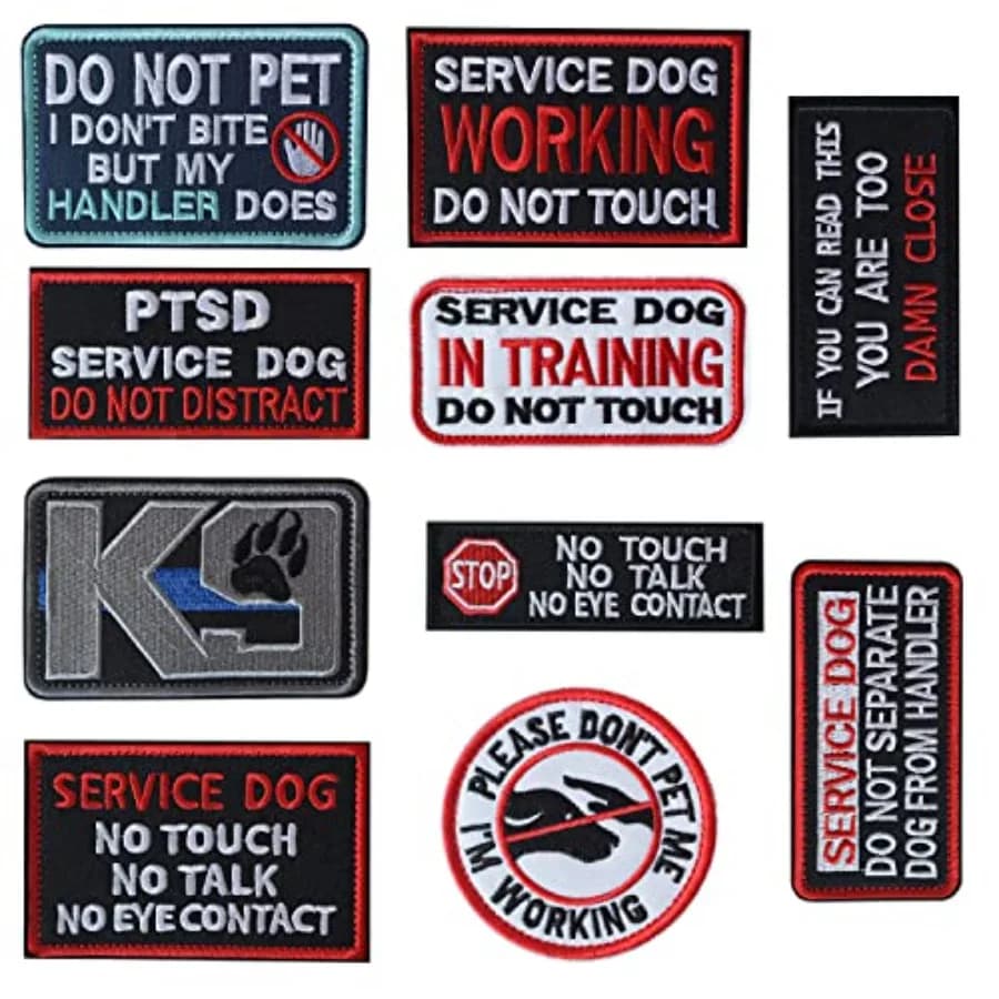10 Pezzi Servizio Dog K9 Per favore Non Pet Me in Formazione No Touch Distintivo Ricamato Completo Emblema Patch per Servizio Imbracatura per Cani