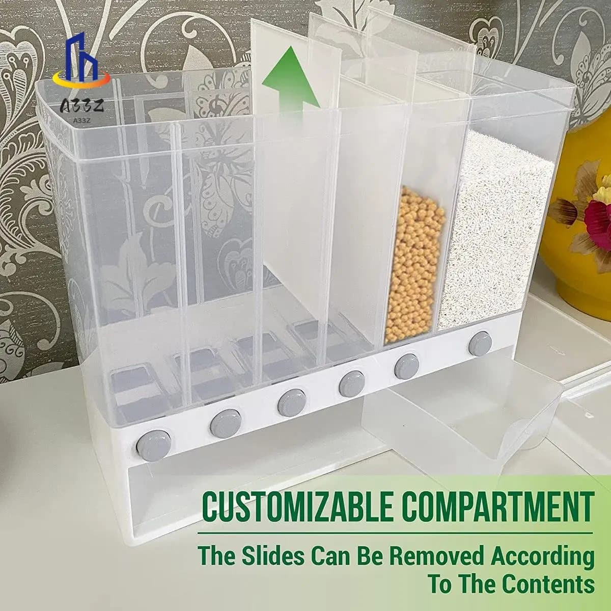 A33Z-Dispenser per alimenti secchi Contenitore per cereali-Dispenser per riso 22 libbre dispensa e secchio per la conservazione della cucina (Bianco)