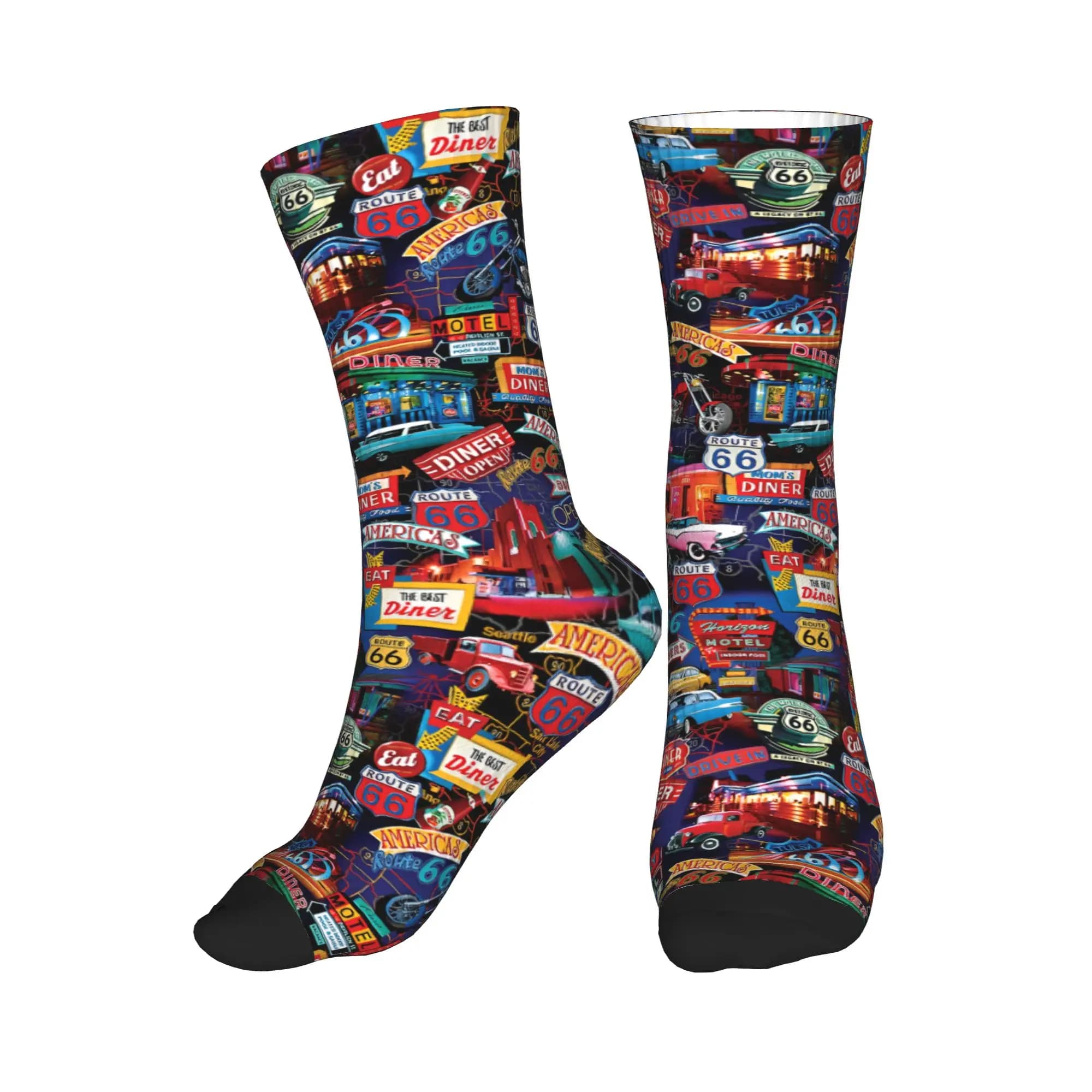 Nice socks Mother Road Route 66 for men and women, hot basketball socks with 3D America's Highway print