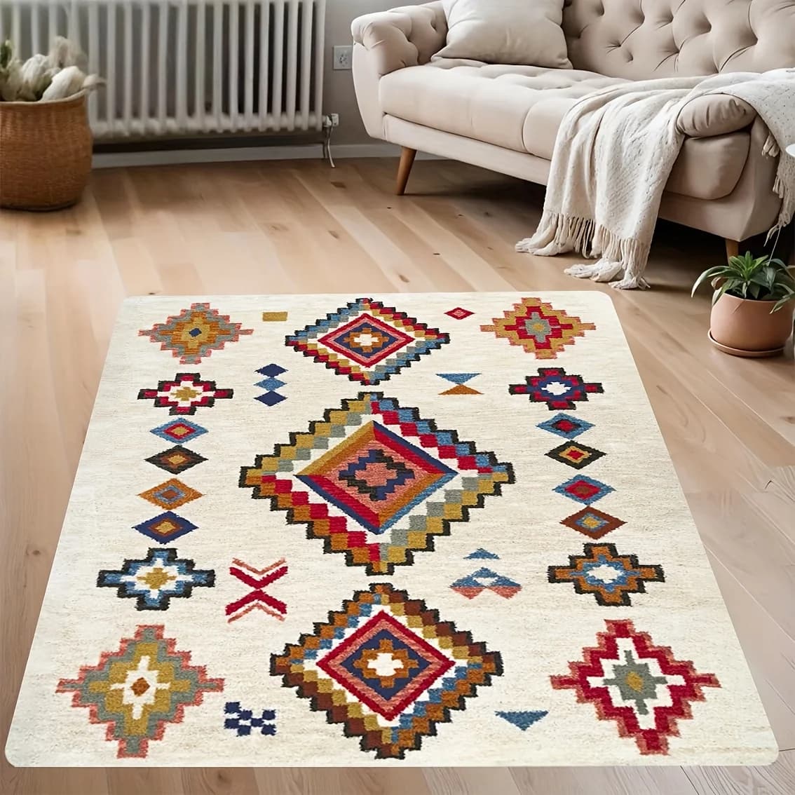 Festive Woven Look Motif Rectangular Rug Decorative Non Slip Door Mat Versatile Accent For Gym Dance Studio Lounge Room