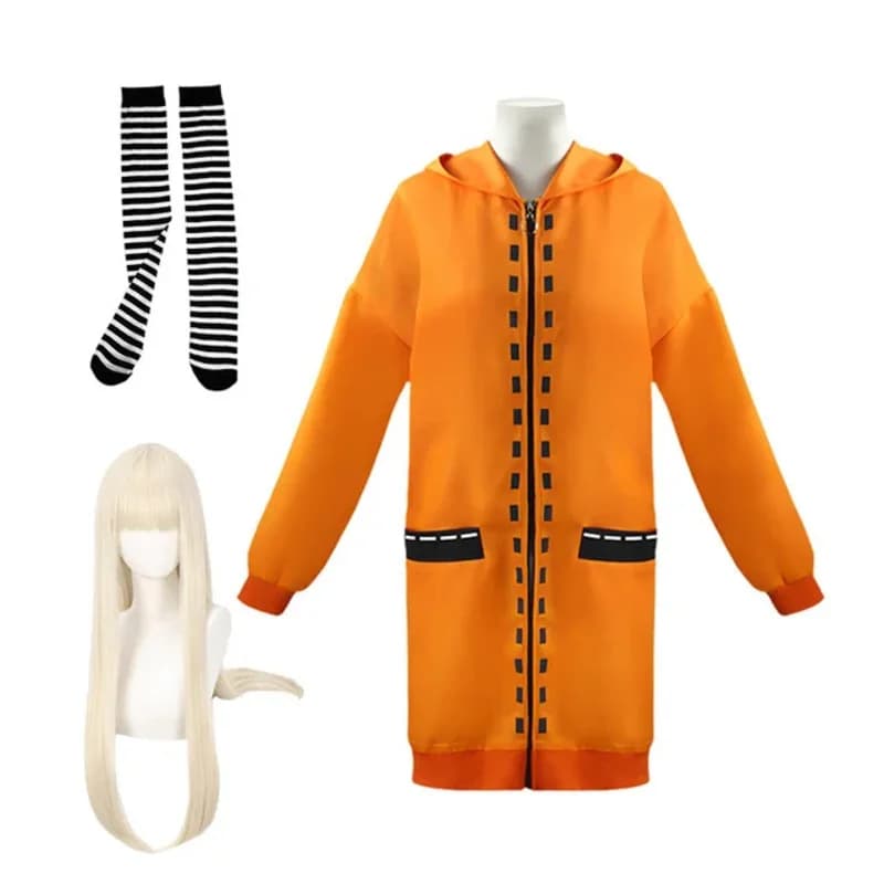 Yomozuki Runa Anime Kakegurui Parrucca Cosplay e Giacca con Cappuccio Arancione Uniforme Scolastica Costume di Halloween per Donnec;6,r'8;p'