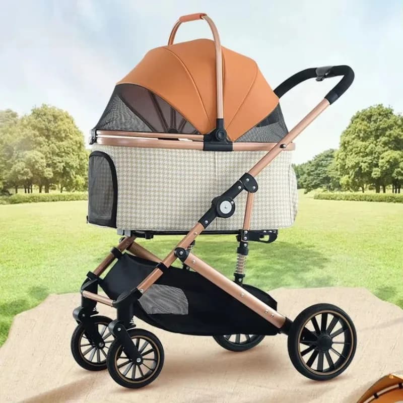 Pet Stroller Cat Dog Stroller With Storage Basket Foldable Lightweight Dog Carrier Trolley Jogging Stroller