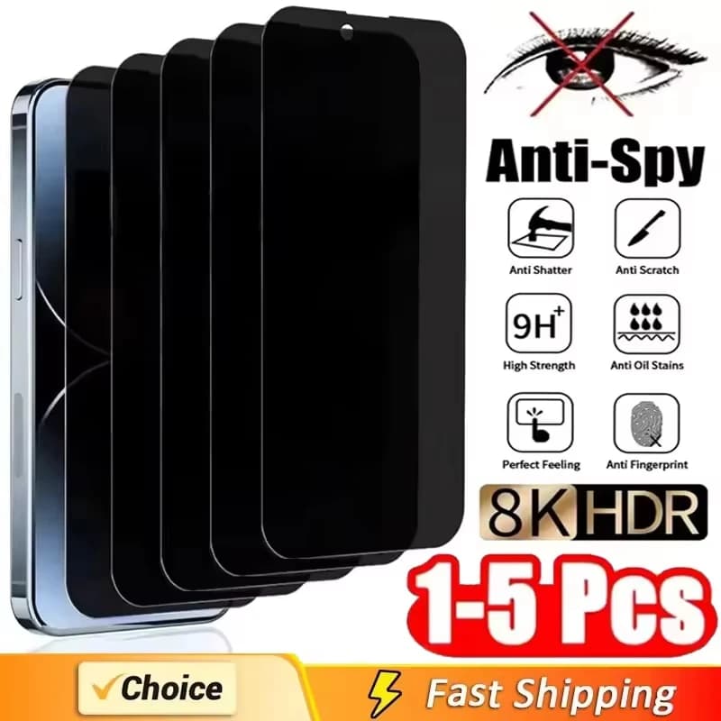 1-5 pezzi protezione schermo privacy copertura completa per iPhone 17 16 11 12 13 14 15 Pro Max Plus 8K vetro anti-spia per iPhone XR X XS Max