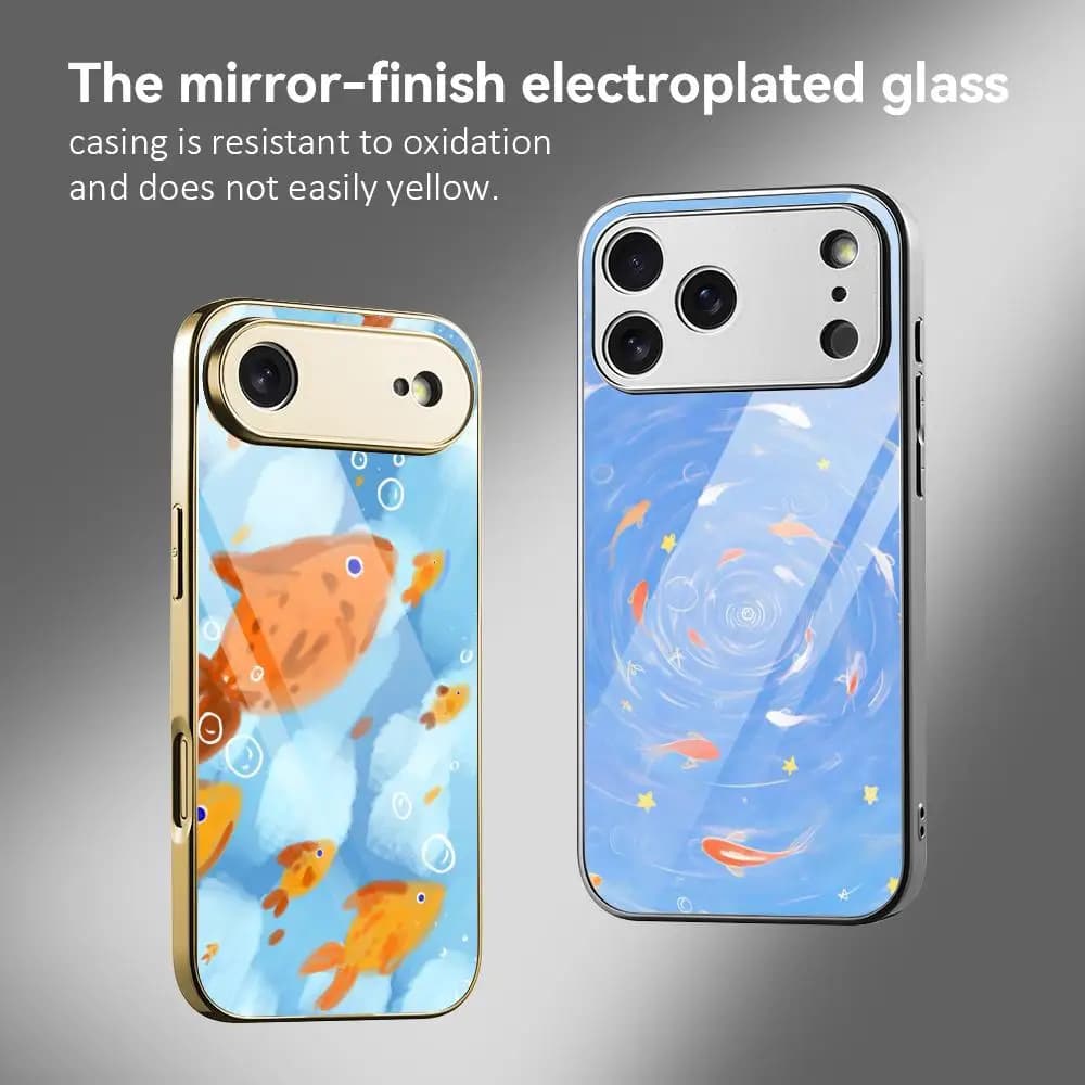 Phone Case with Golden Fish for iPhone 17 16 15 14 13 12 Pro Max Plus, Electroplated Metal Bumper