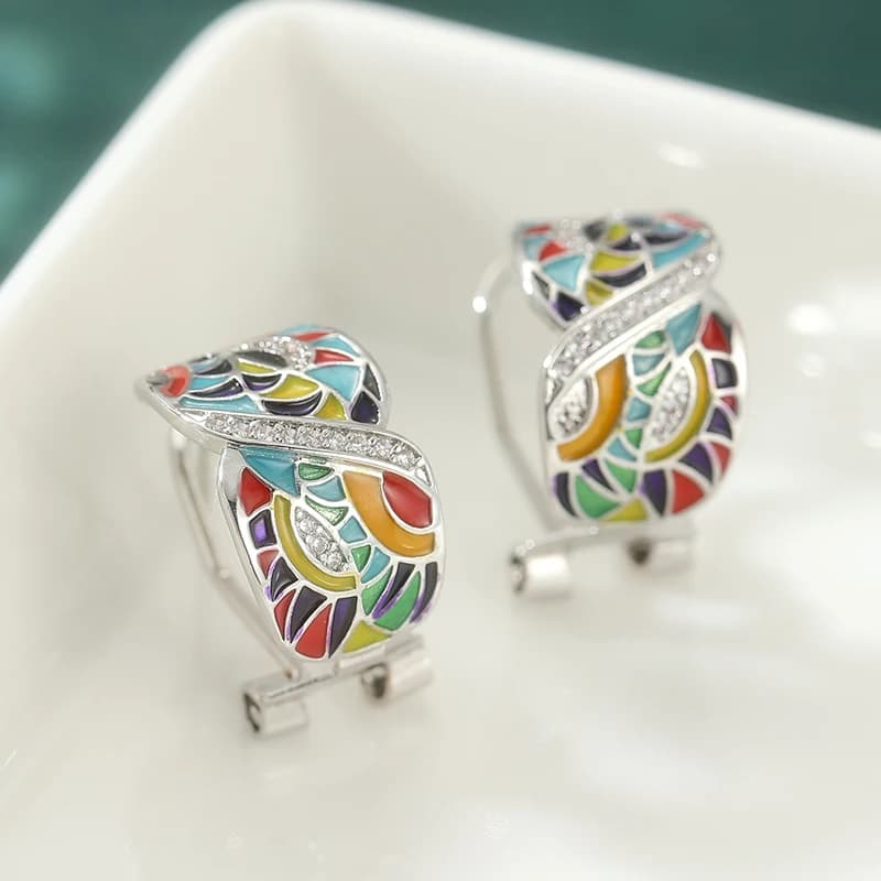 Orecchini a cerchio colorati squisiti per donna, delicati e affascinanti, colore argento, gioielli alla moda per feste e banchetti