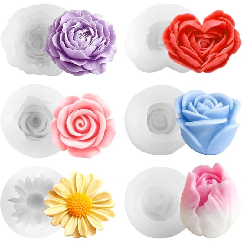 Stampo per candele a 6 fiori, stampi per candele primaverili, utilizzabili per sapone, cioccolato, resina epossidica, produzione di caramelle gommose e simili.