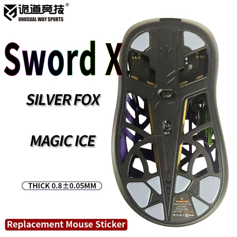 InsolitoWaySports Mouse Pattini Piedi WLmous Spada X Jianlai Superficie curvata PTFE Anti collasso Multistrato Magic Ice Silver Fox